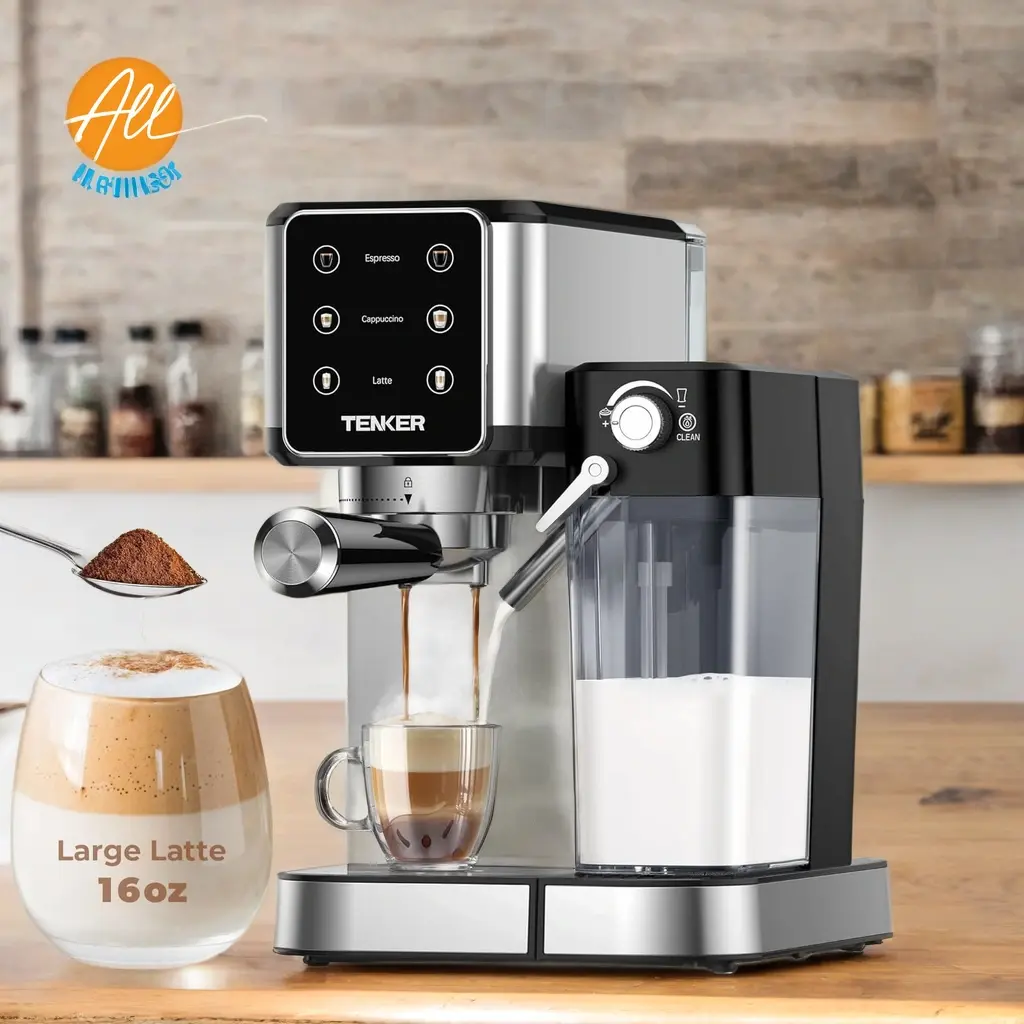 TENKER 20-Bar Espresso Maker (Silver) 